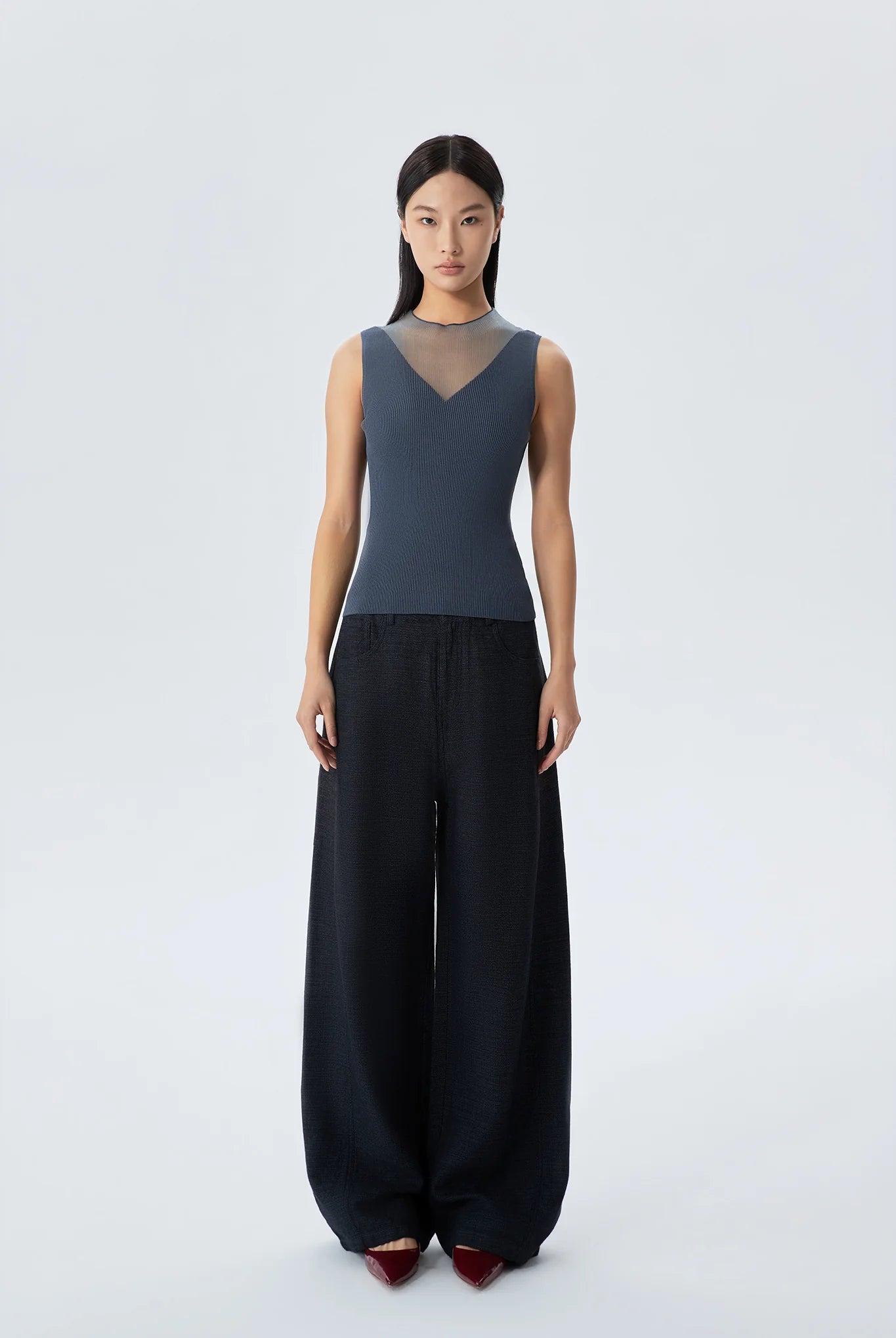 Becca Sleeveless Knit Top Contrast Yarn