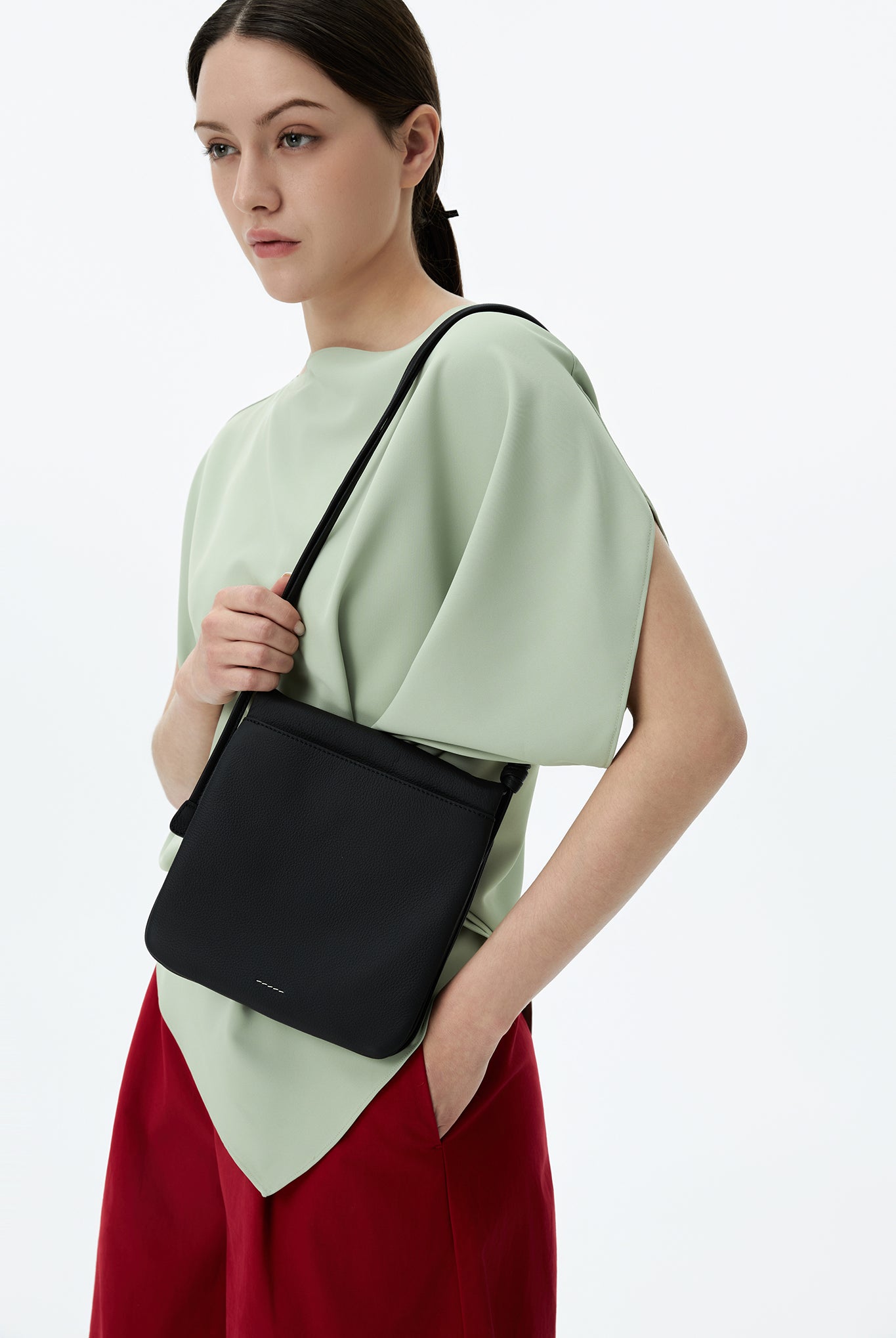 Foldover Leather Purse With Strap