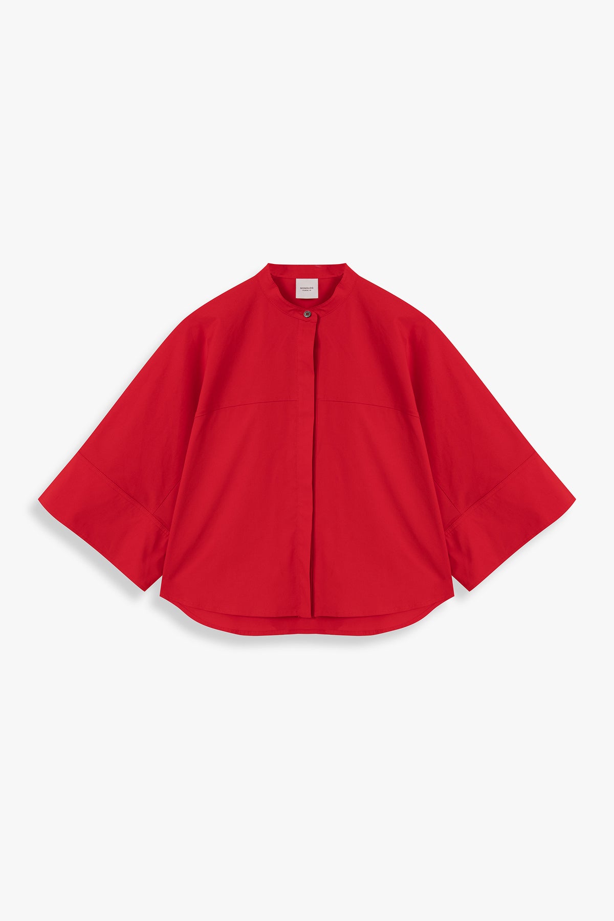 Wide-Sleeve Mandarin-Collar Shirt