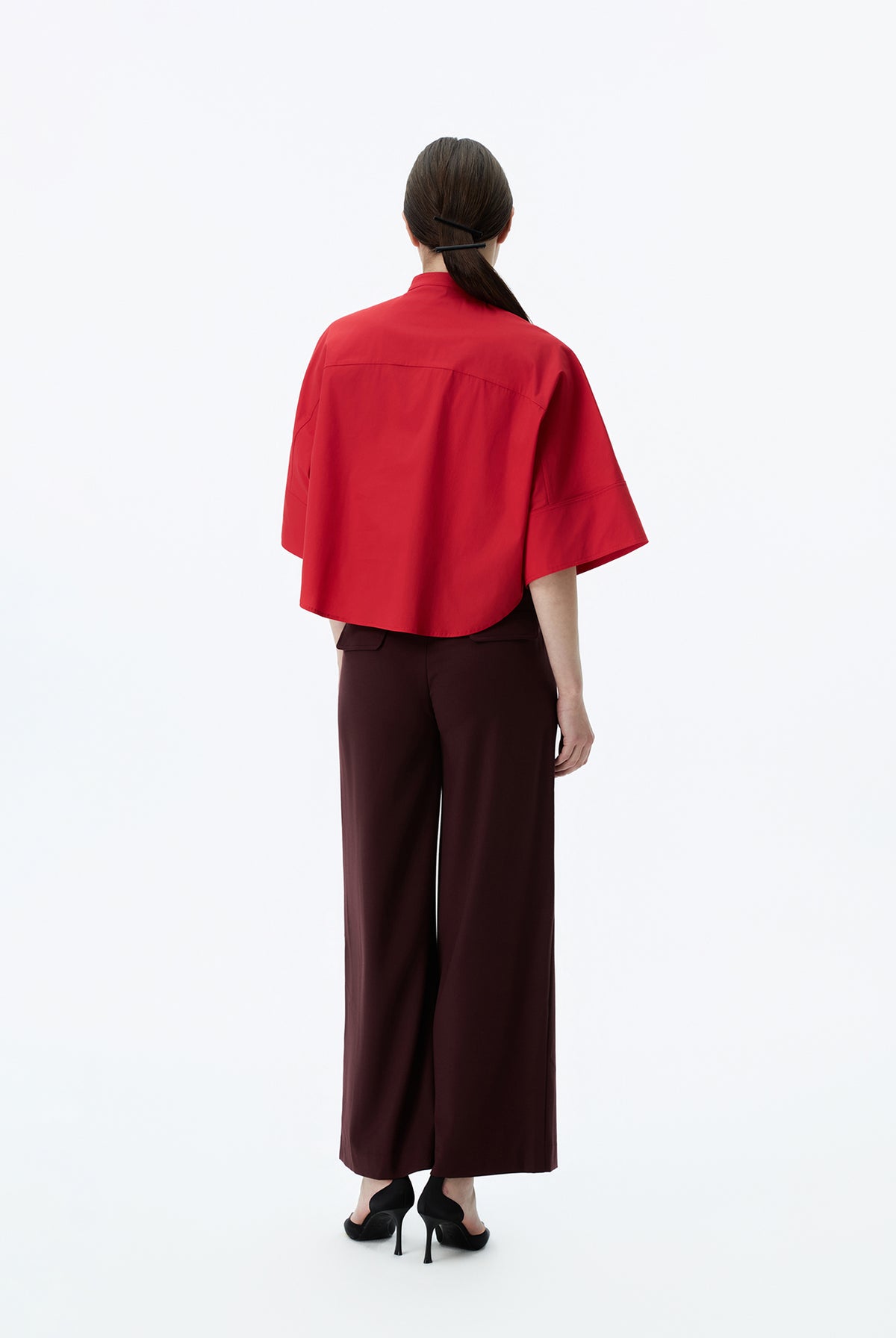 Wide-Sleeve Mandarin-Collar Shirt