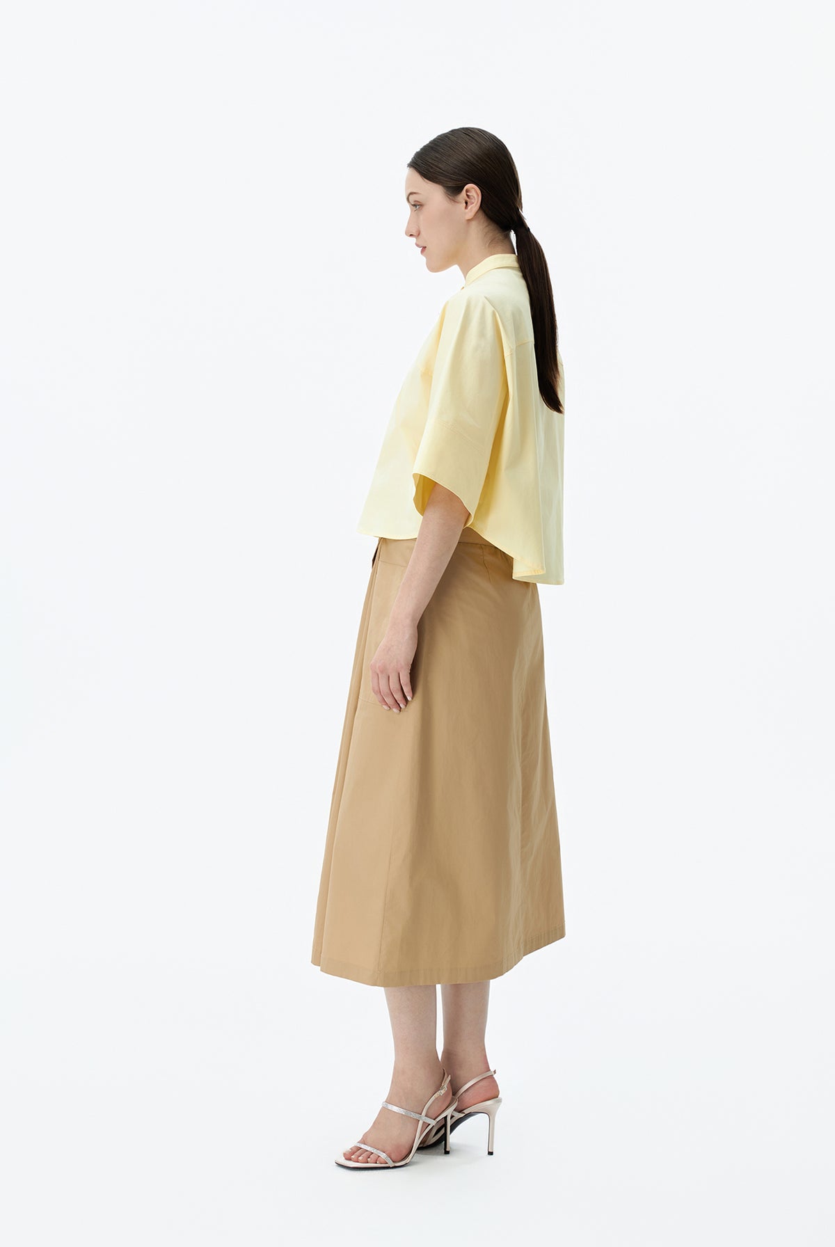 Wide-Sleeve Mandarin-Collar Shirt