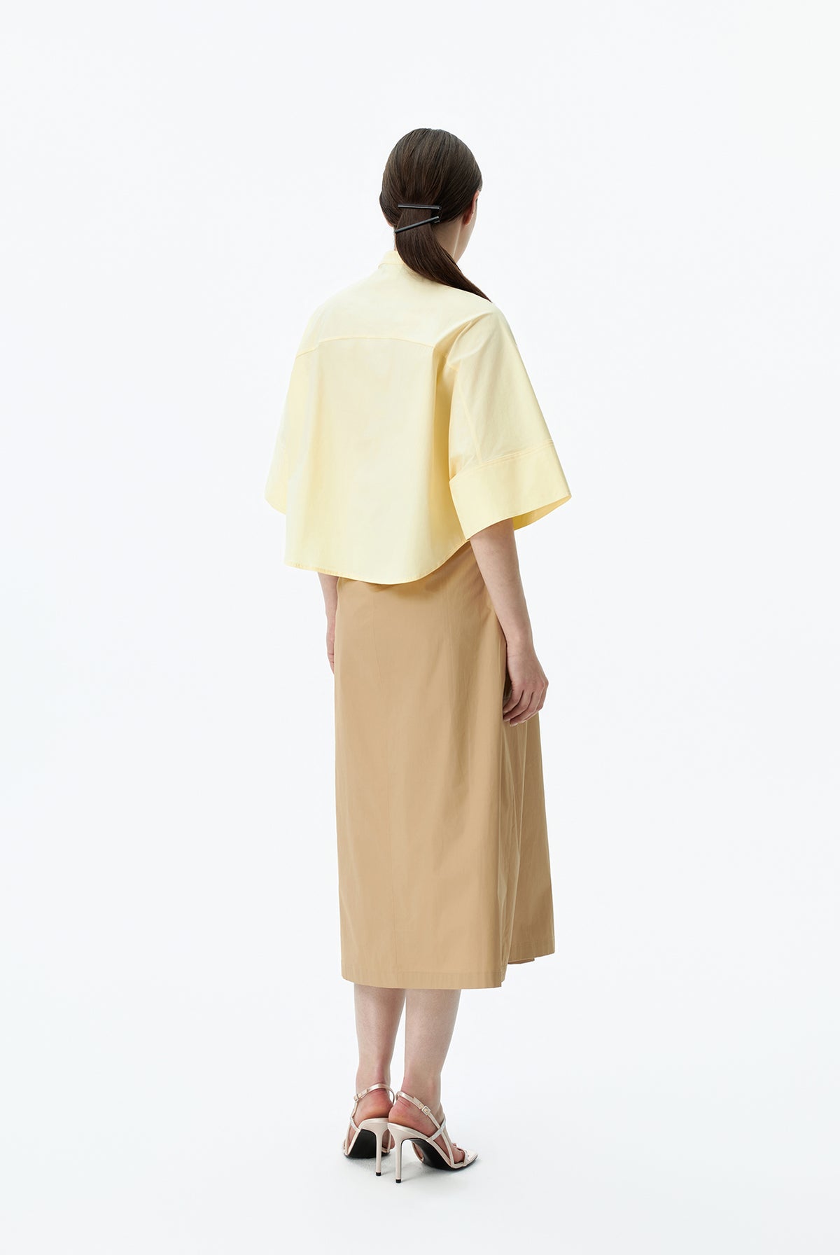Wide-Sleeve Mandarin-Collar Shirt