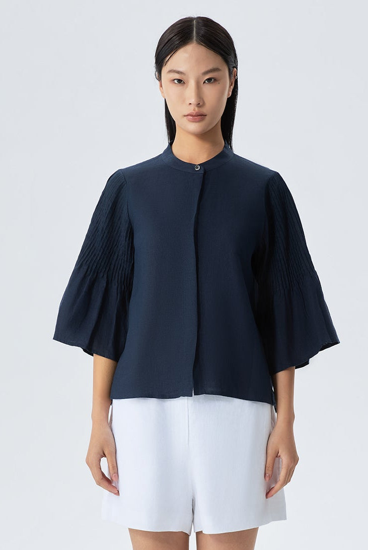 Jane Open Front Pintuck Sleeve Blouse