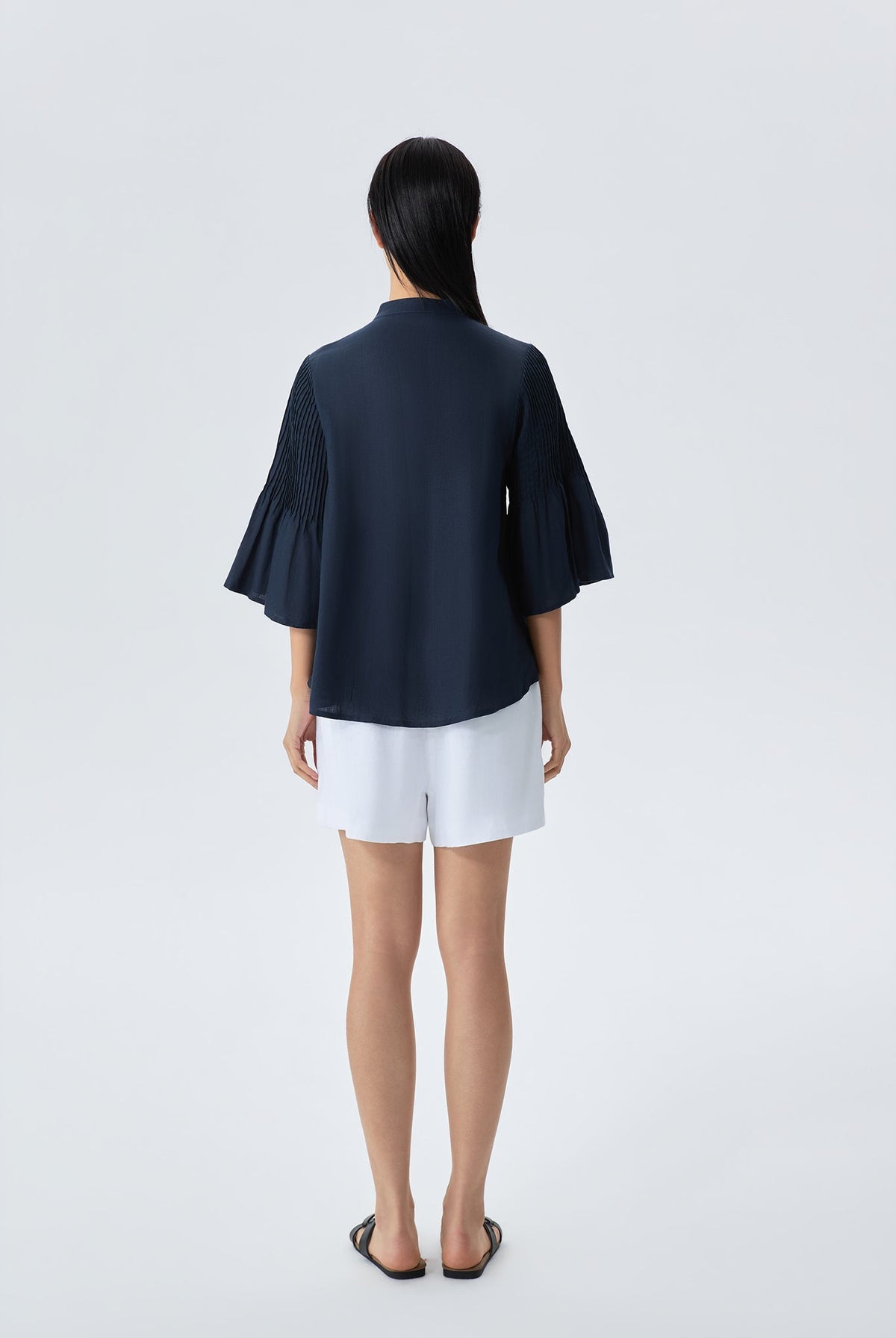 Jane Open Front Pintuck Sleeve Blouse