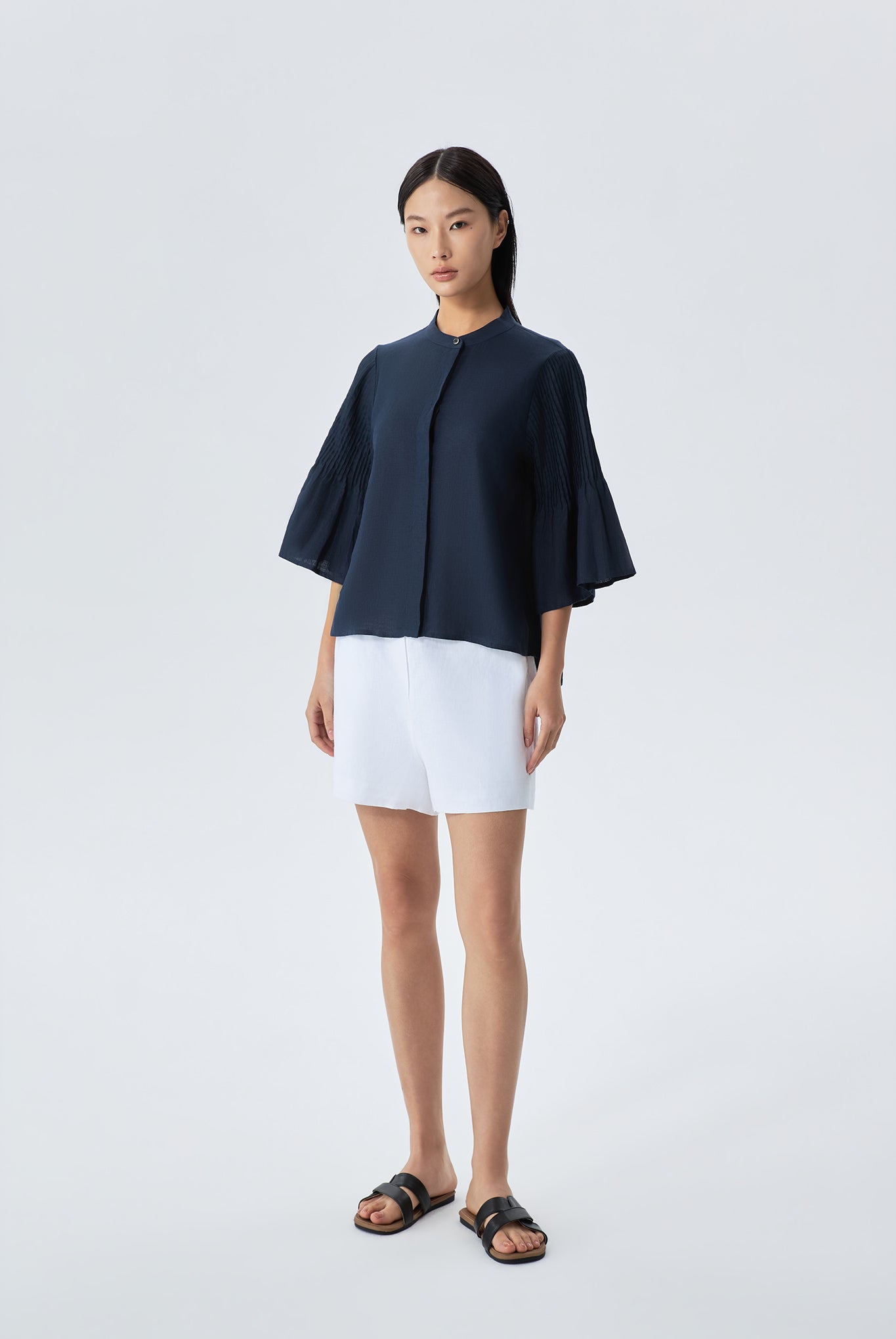 Jane Open Front Pintuck Sleeve Blouse