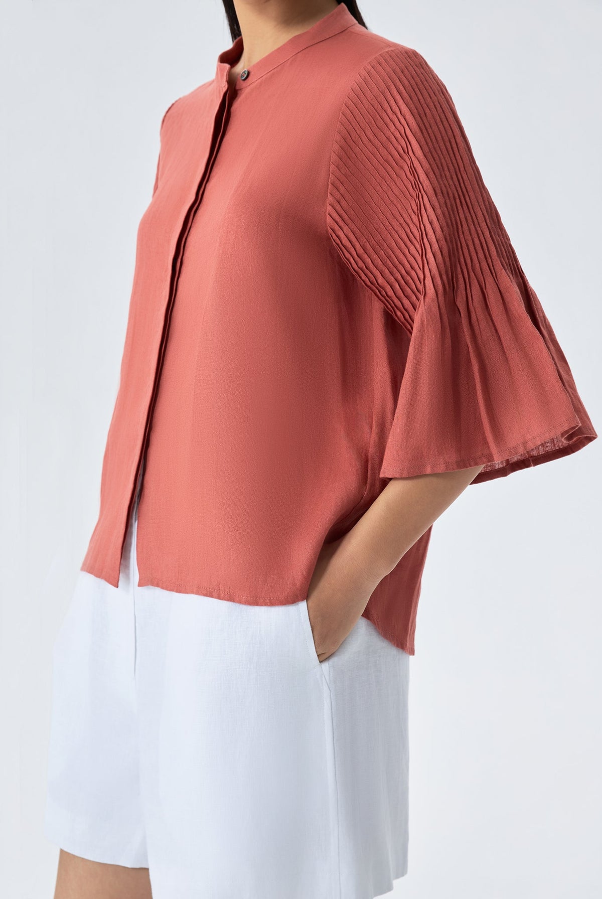 Jane Open Front Pintuck Sleeve Blouse
