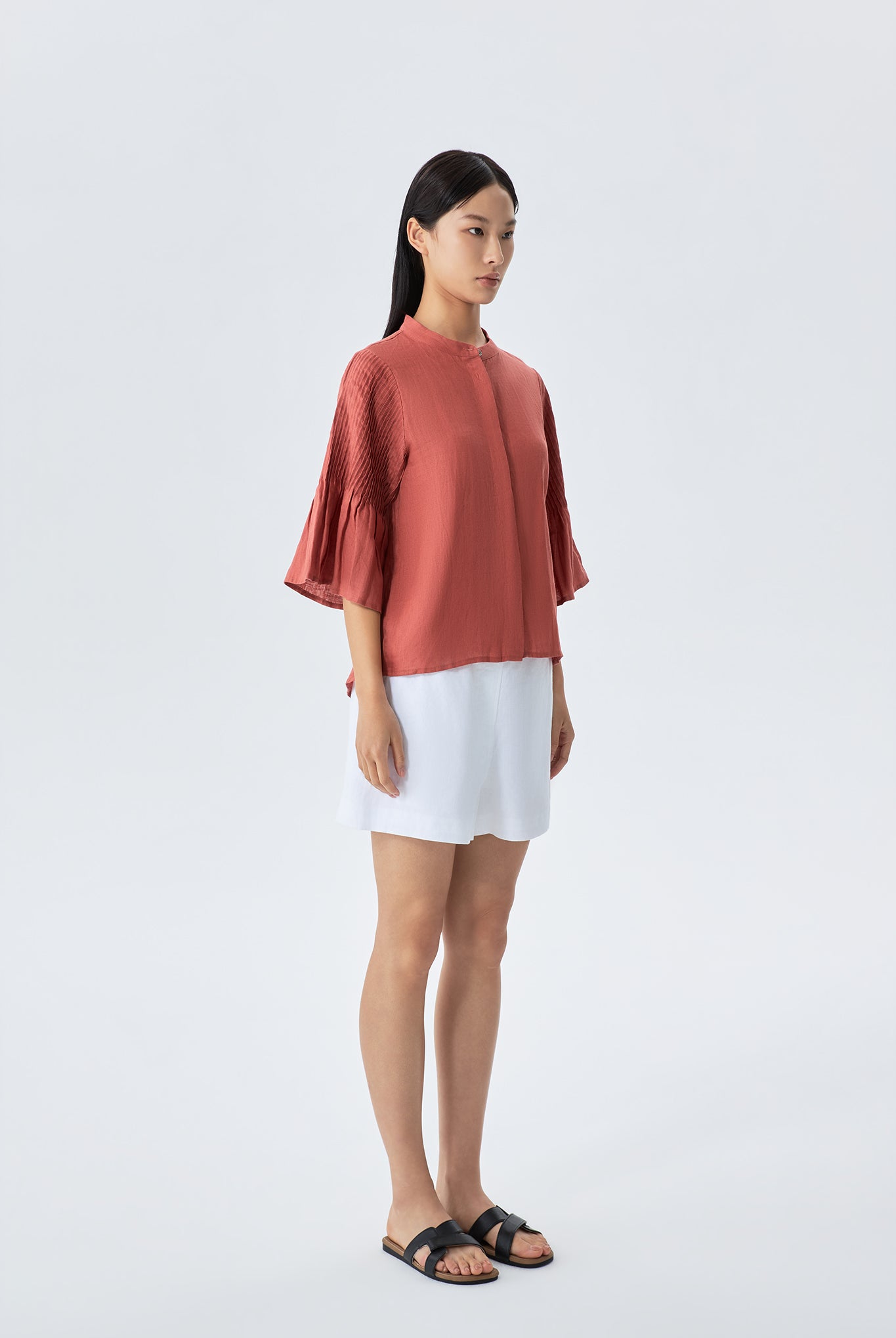 Jane Open Front Pintuck Sleeve Blouse