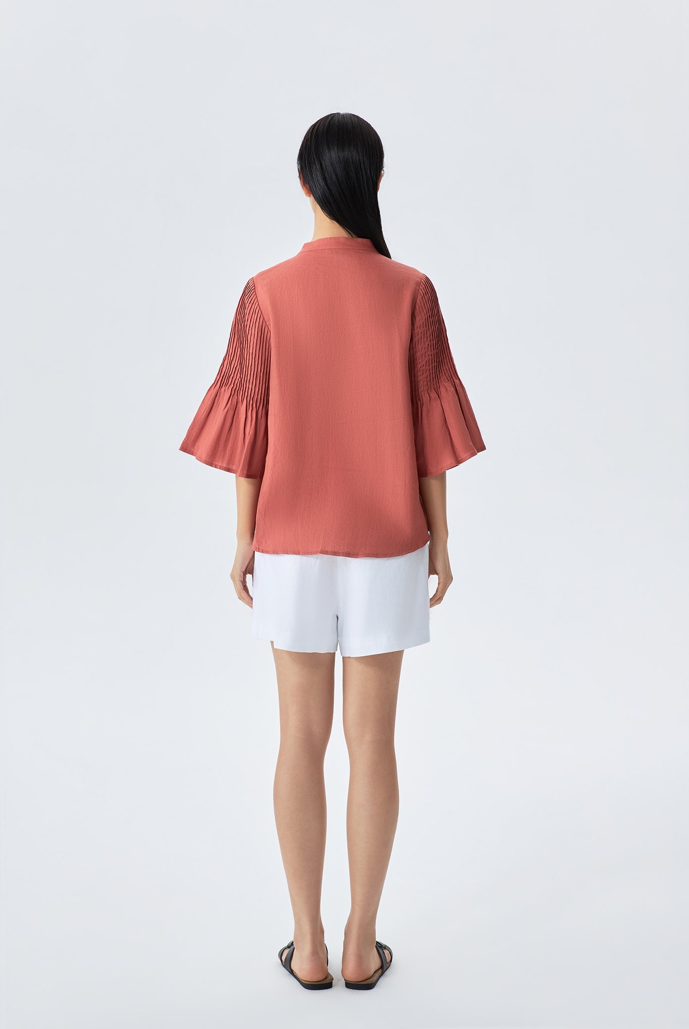 Jane Open Front Pintuck Sleeve Blouse