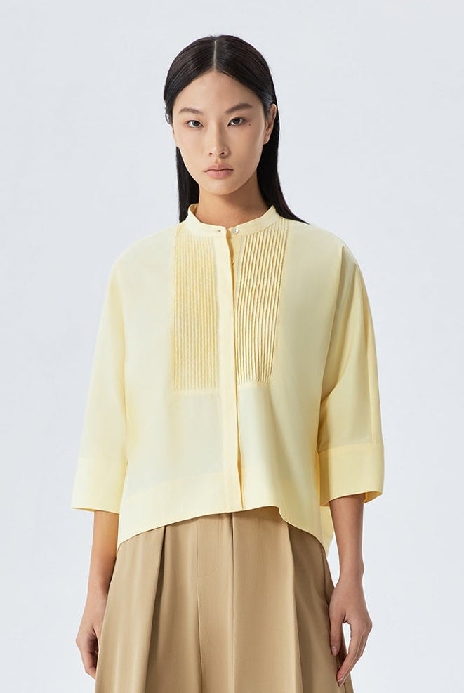 Alexa Collarless Pintuck Shirt