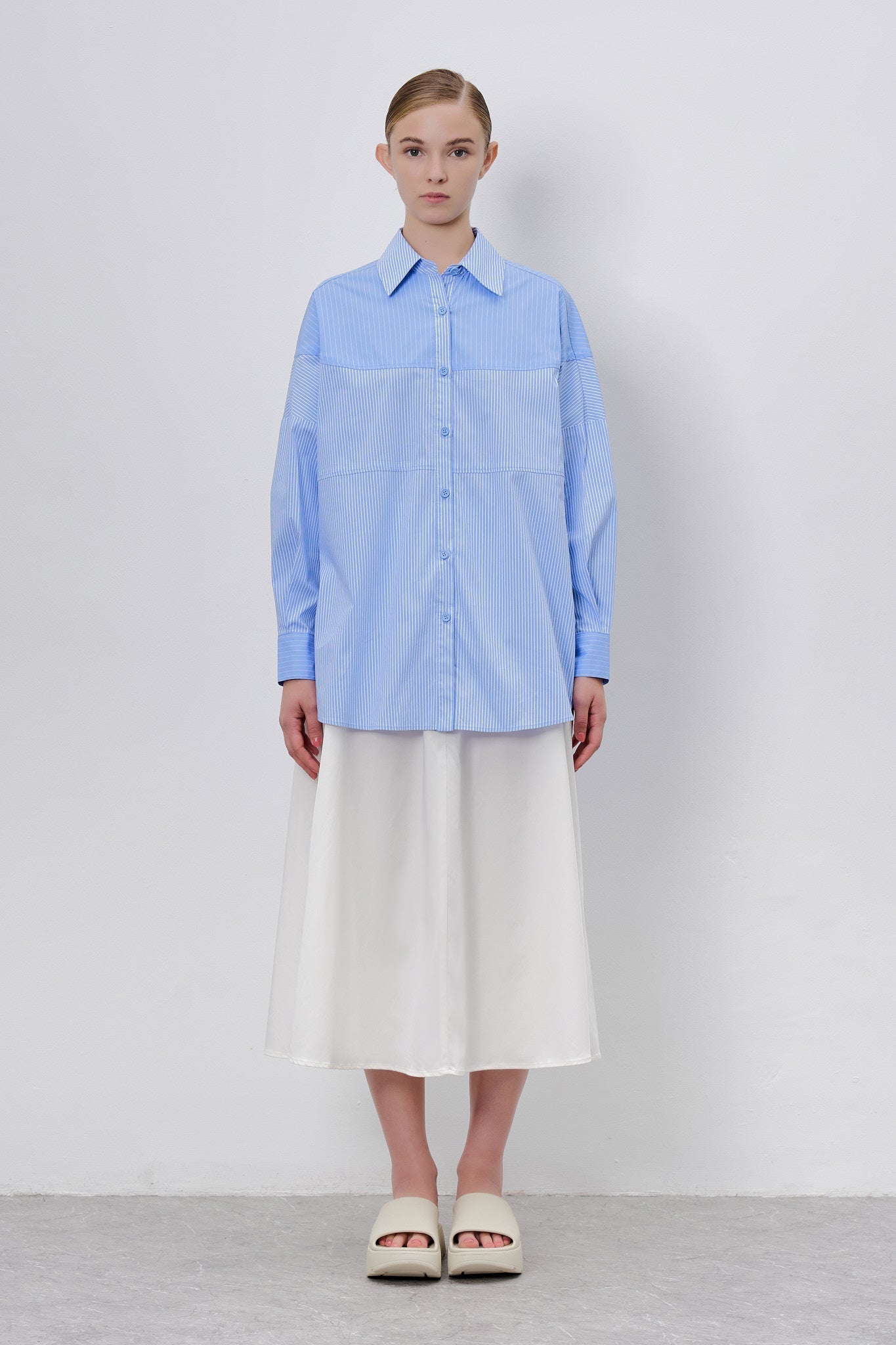 Oversized Contrast Striped Panel Shirt