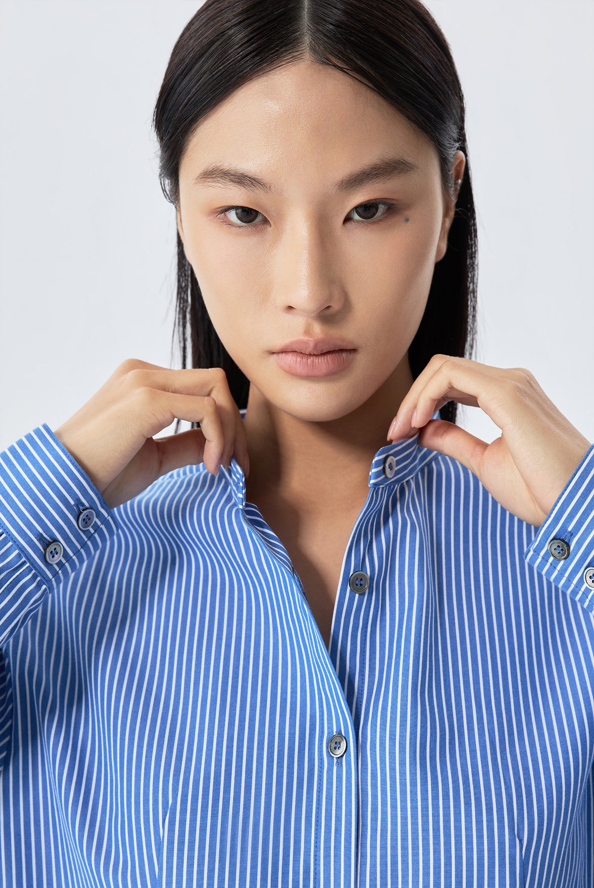 Bess Striped Open Front Flute Sleeve Shirt