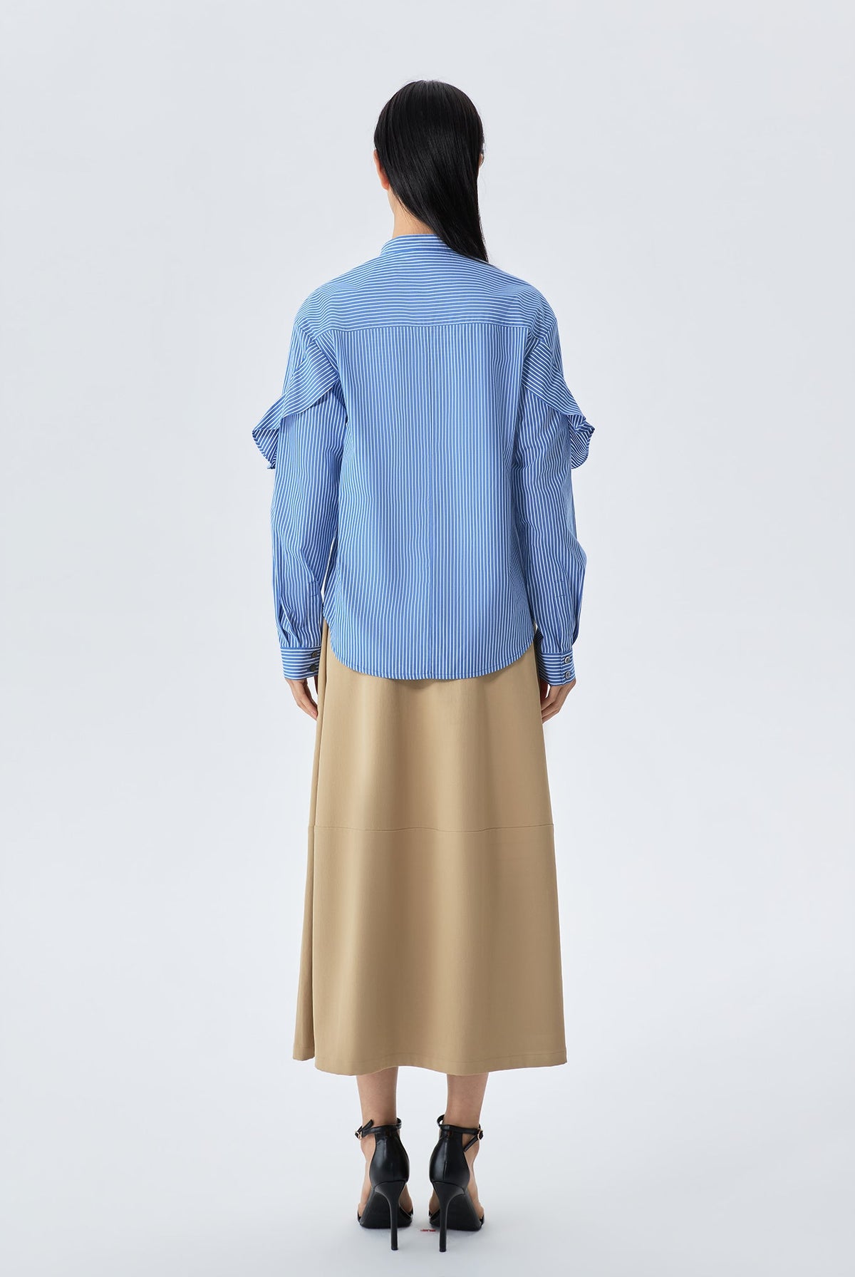Bess Striped Open Front Flute Sleeve Shirt