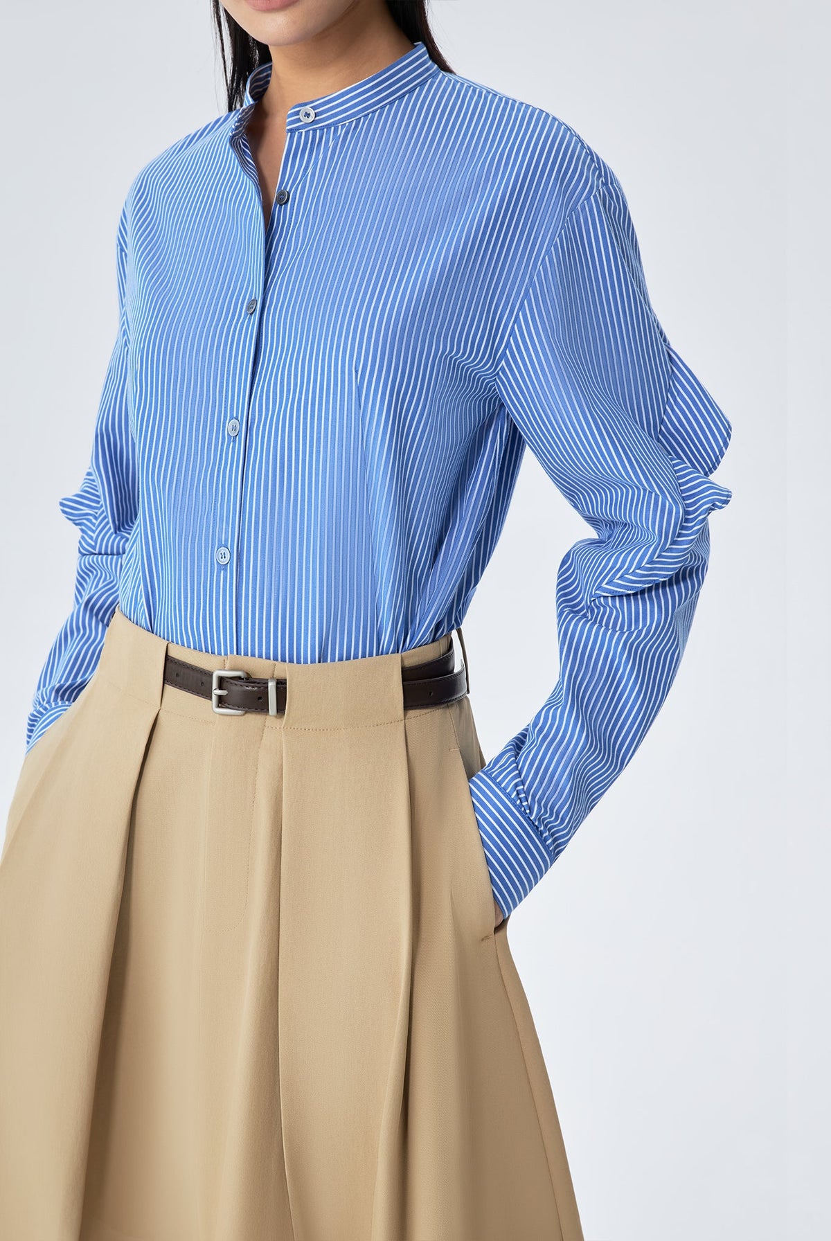 Bess Striped Open Front Flute Sleeve Shirt