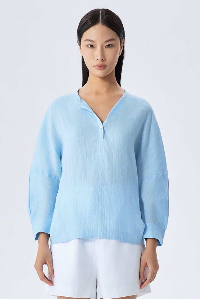 Ayla Linen V-Neck Pullover Shirt
