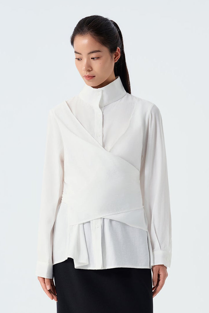 Myra Wrap Long-Sleeve Blouse