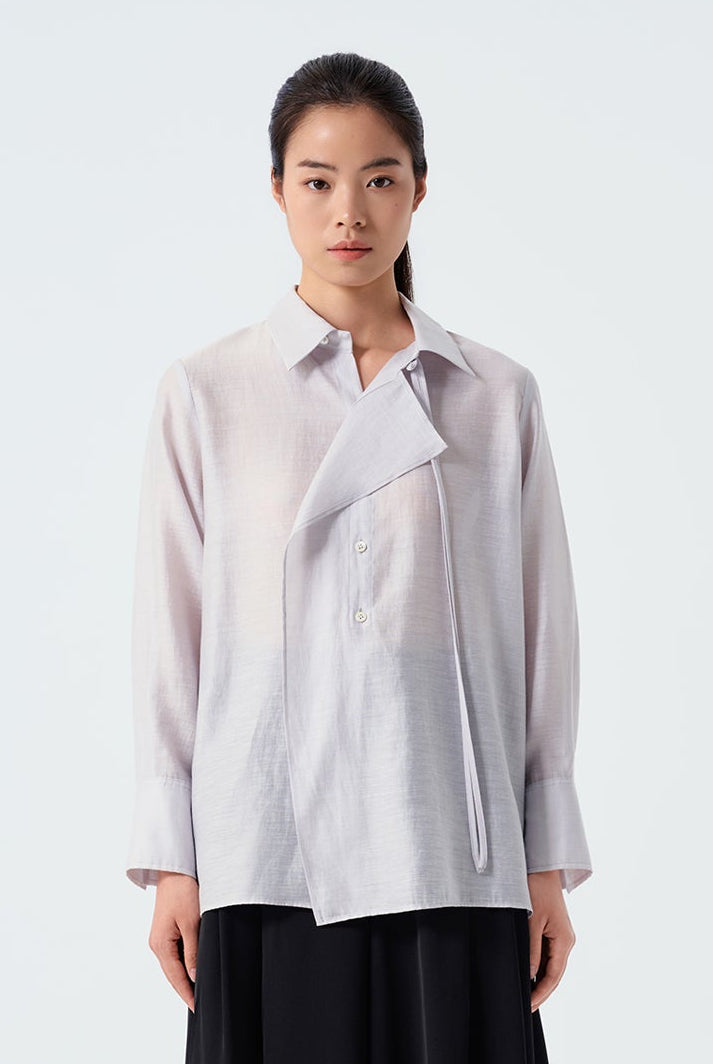 Amora Draped Placket Long-Sleeve Shirt