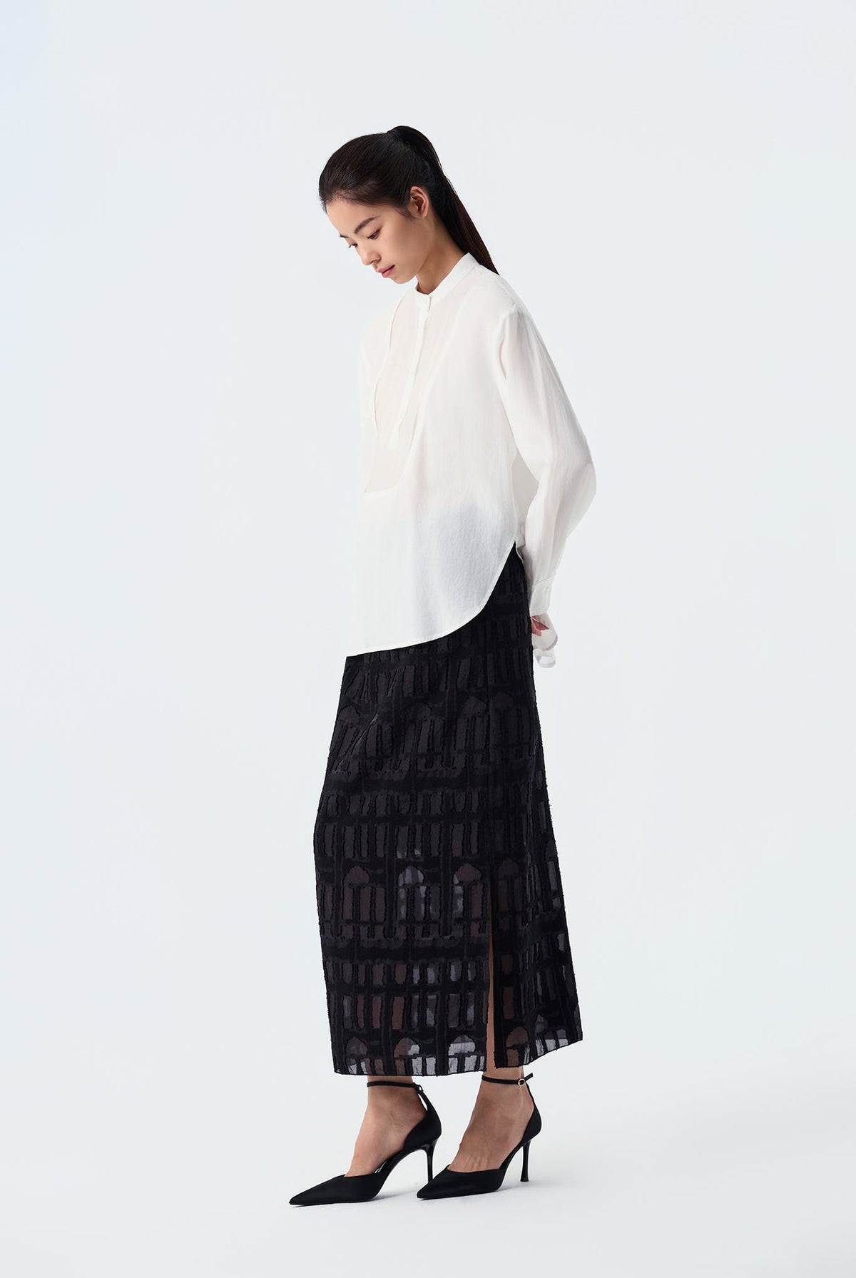 Reina Bib-Front Long-Sleeve Shirt