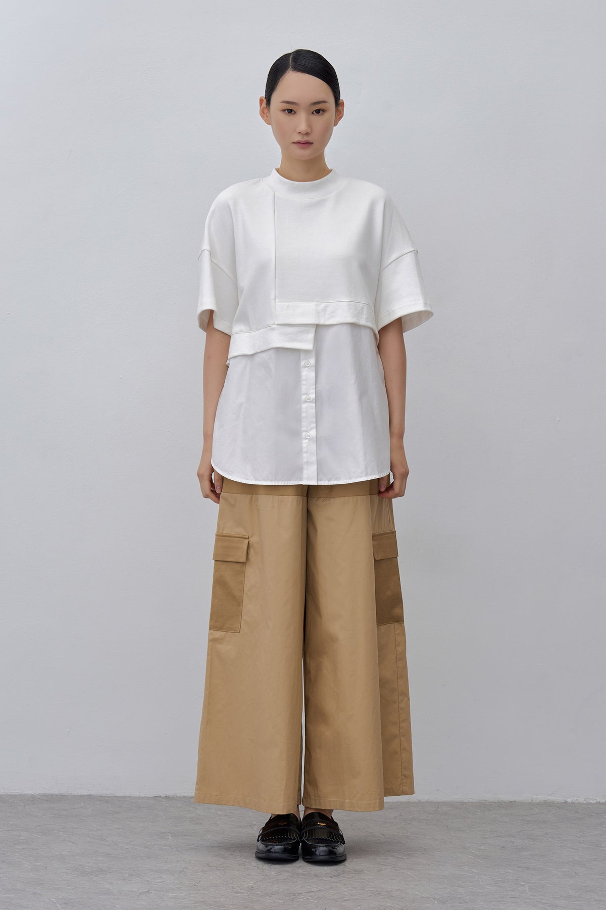 Asymmetric Mixed Fabric Top