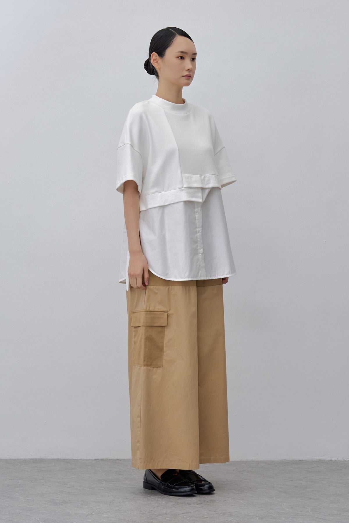 Asymmetric Mixed Fabric Top