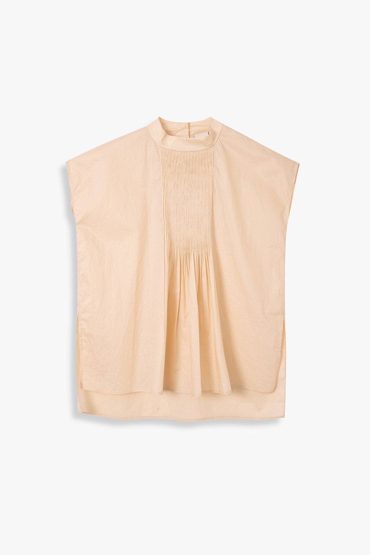 Boxy High Collar Top With Pintucks