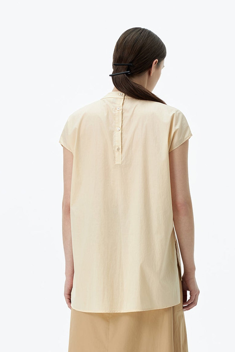 Boxy High Collar Top With Pintucks
