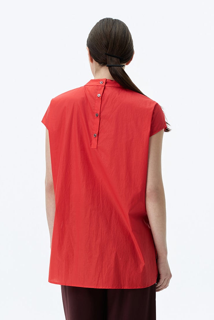 Boxy High Collar Top With Pintucks