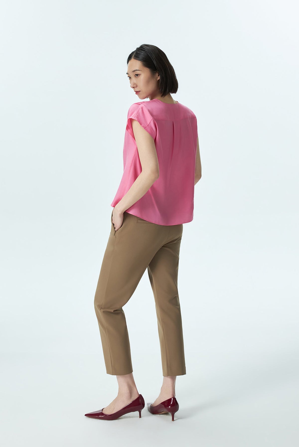 V-Neck Pleated Shoulder Top