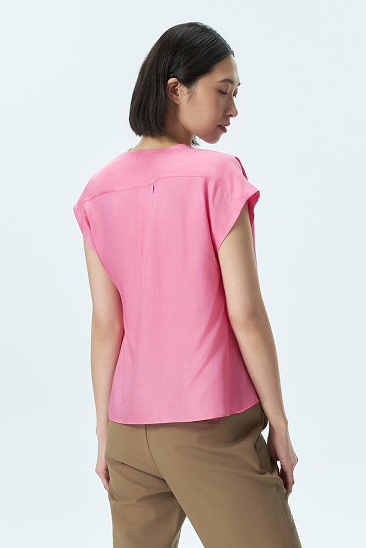 V-Neck Pleated Shoulder Top