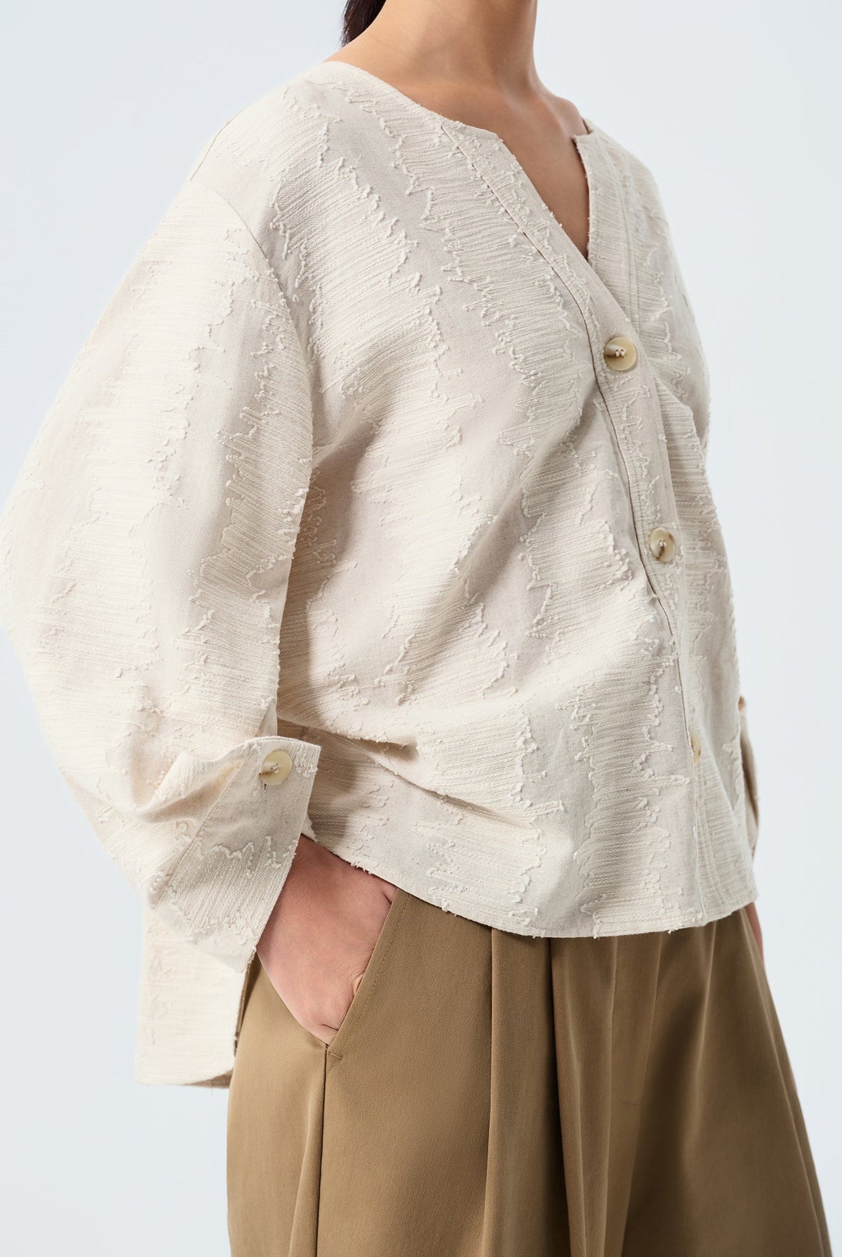 Julia Textured Origami-Cuff Blouse