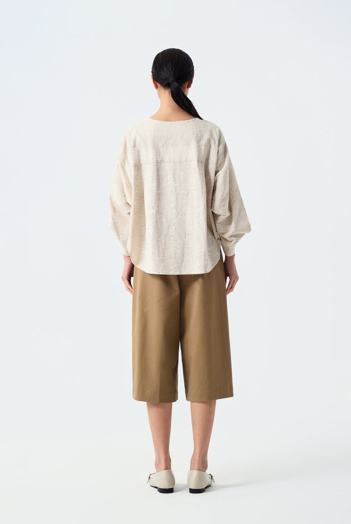 Julia Textured Origami-Cuff Blouse