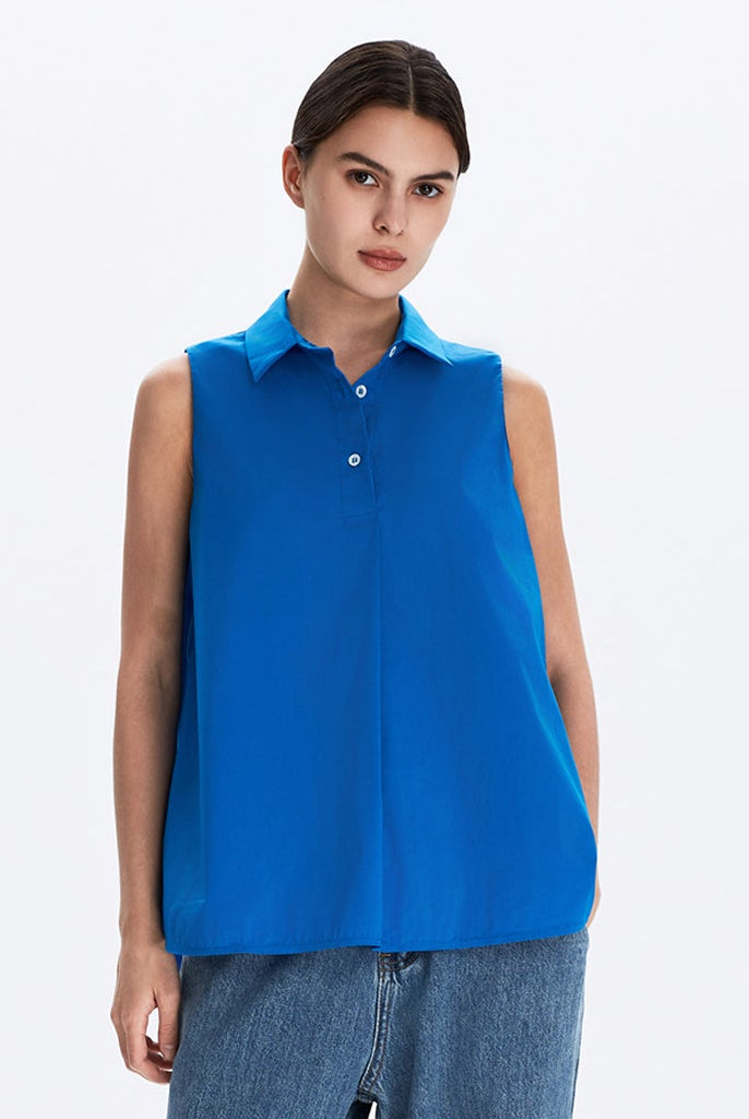 Sleeveless Collared Placket Shirt