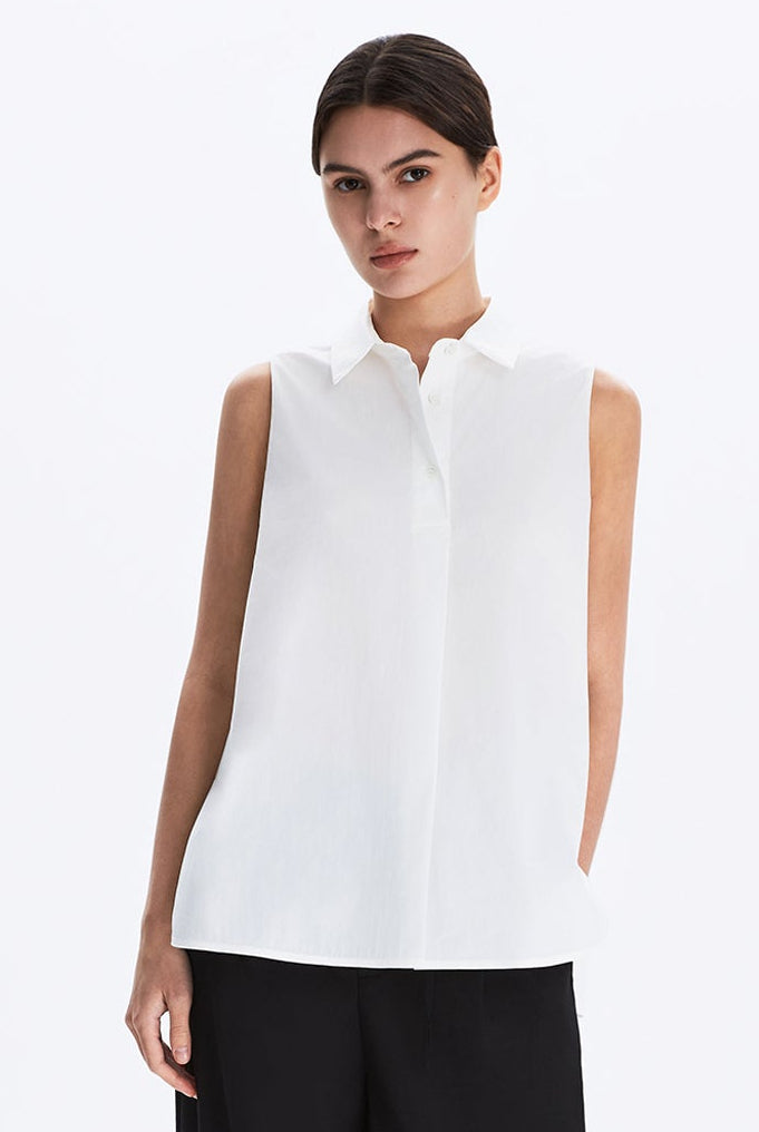 Sleeveless Collared Placket Shirt