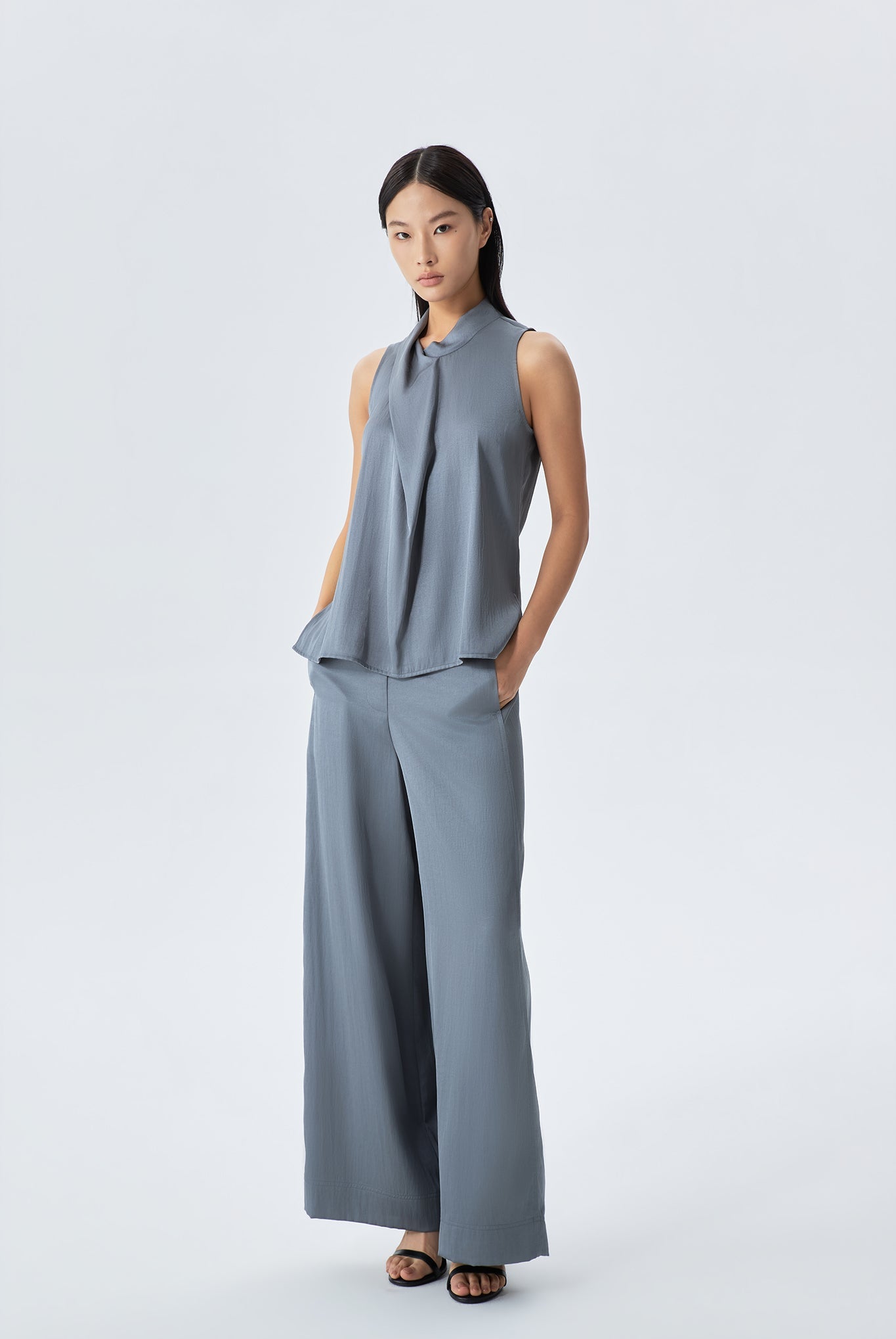 Amelia Elastic-Back Wide-Leg Pants