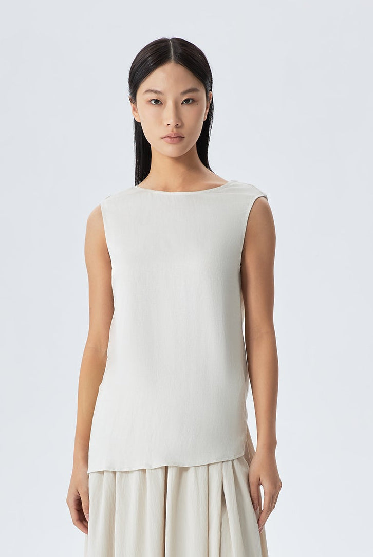 Talia  Back Panel draping Linen Top