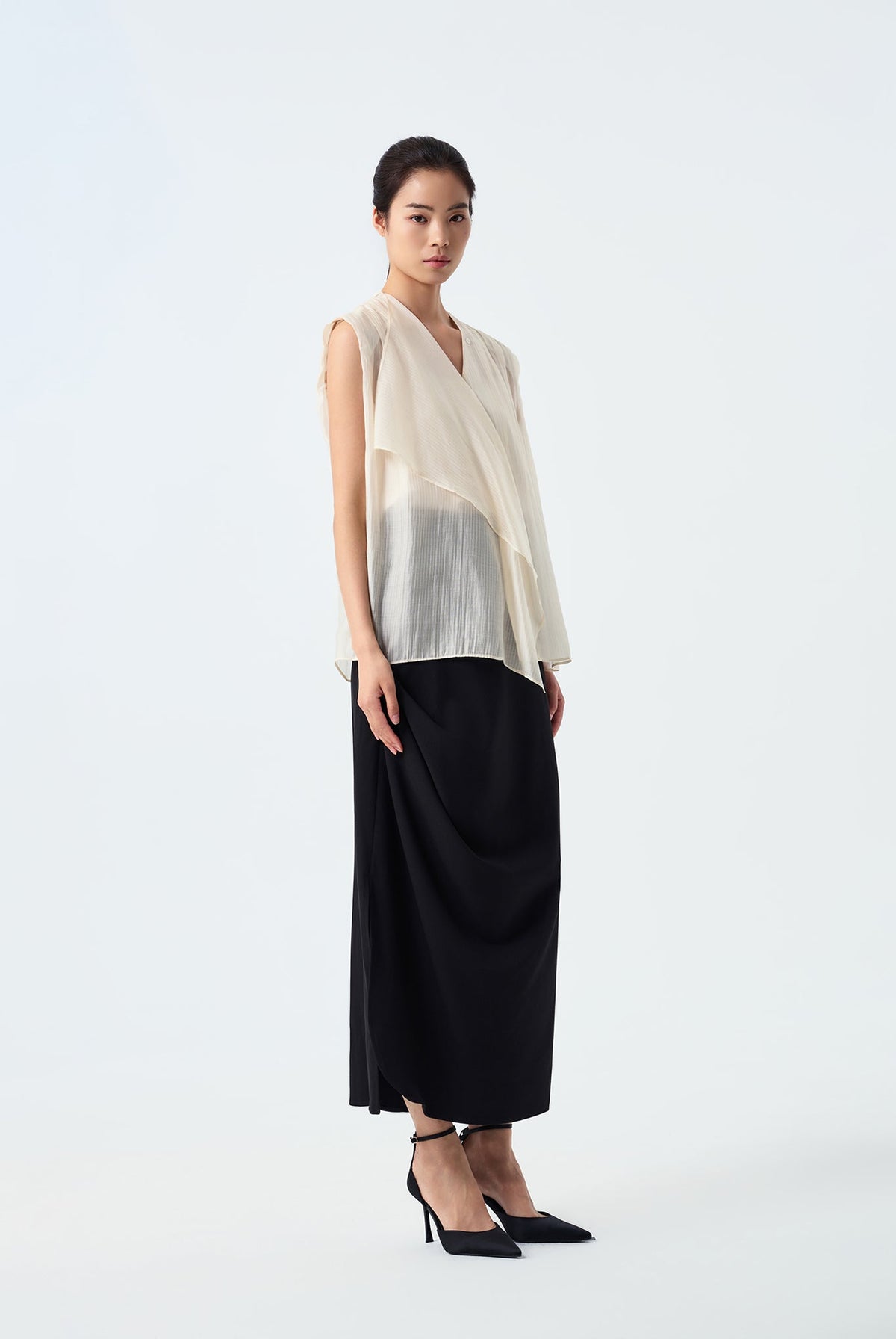 Miko Draped Cowl-Neck Sleeveless Blouse
