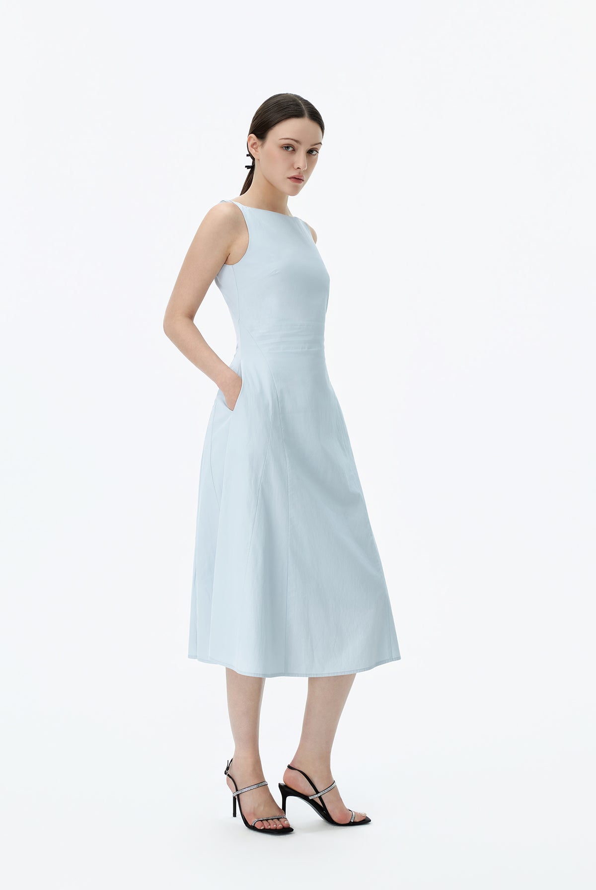 Boat Neck A Line Midi Dress