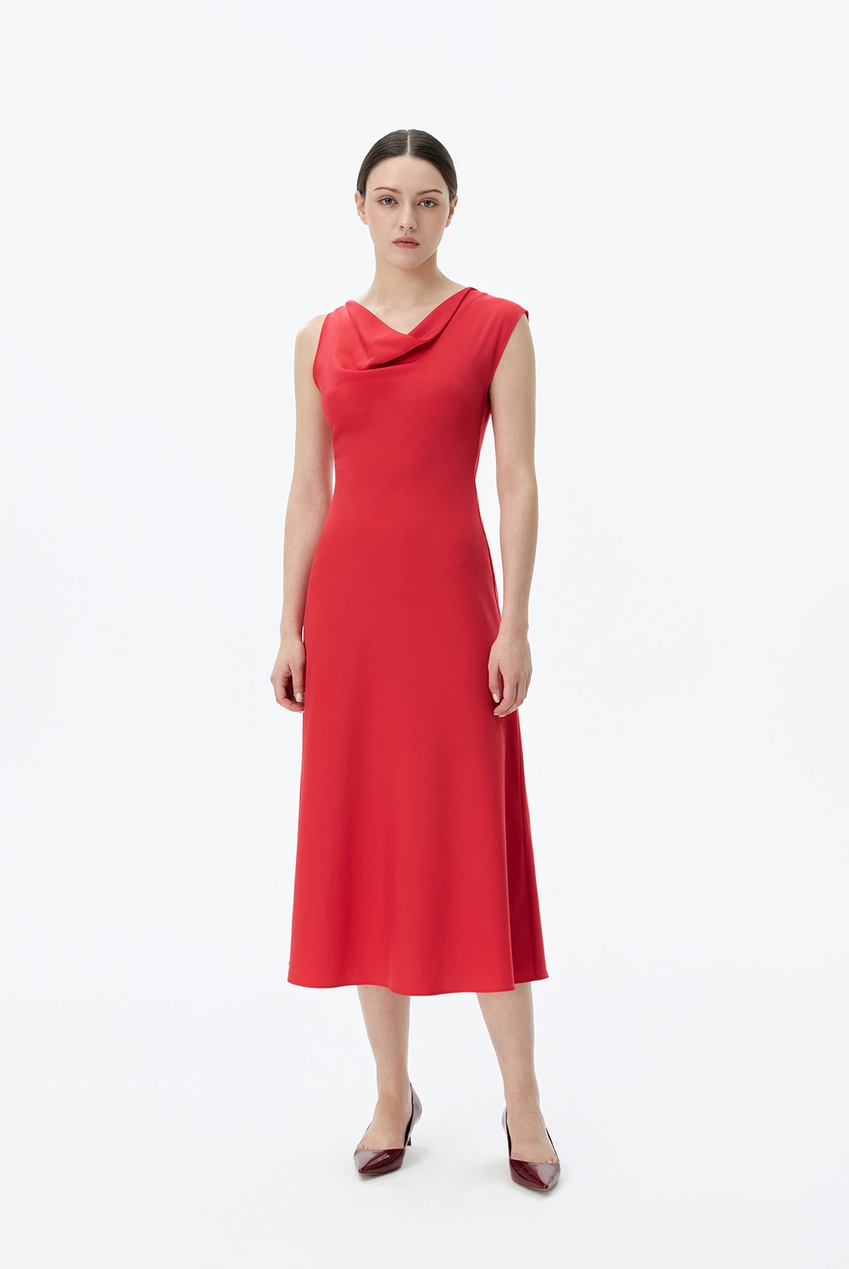 Cowl Neck Dress with Asymmetric Shoulder