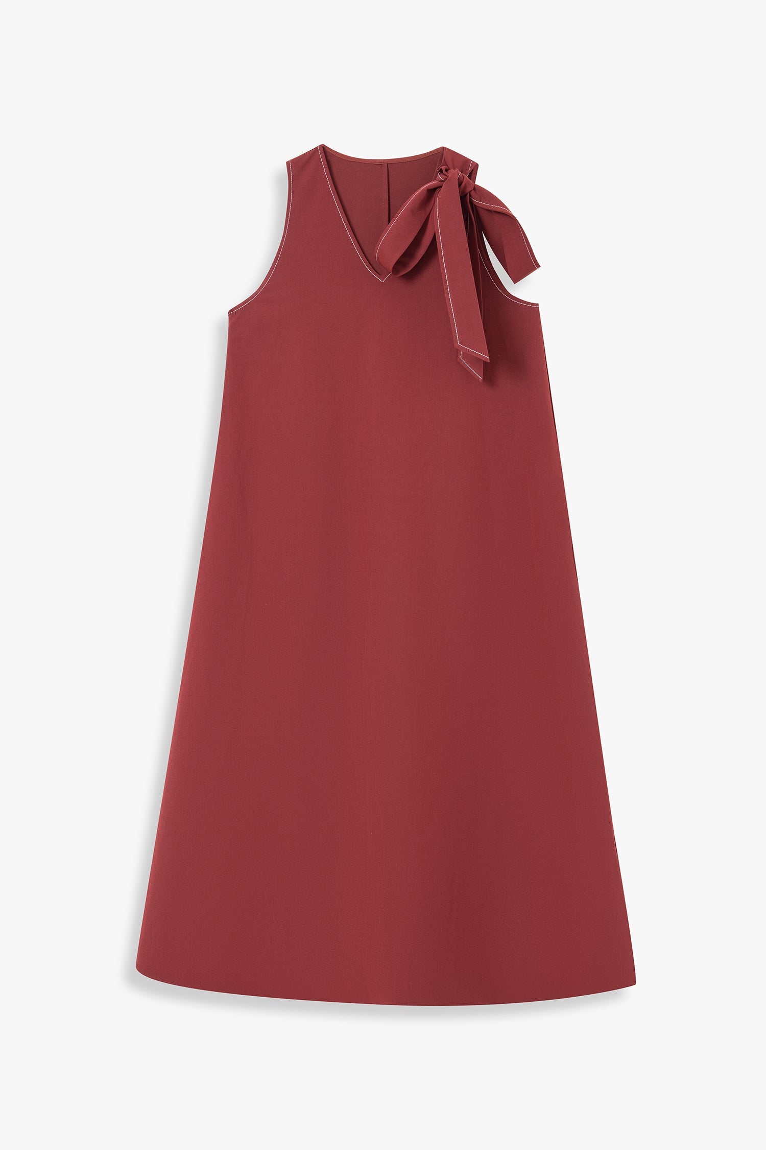 V-Neck Midi Dress With Shoulder-Tie