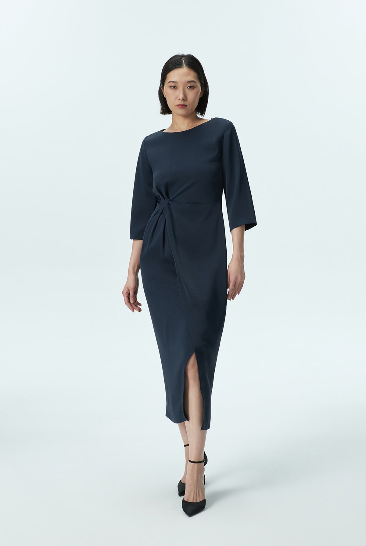 Front Drape Midi Dress