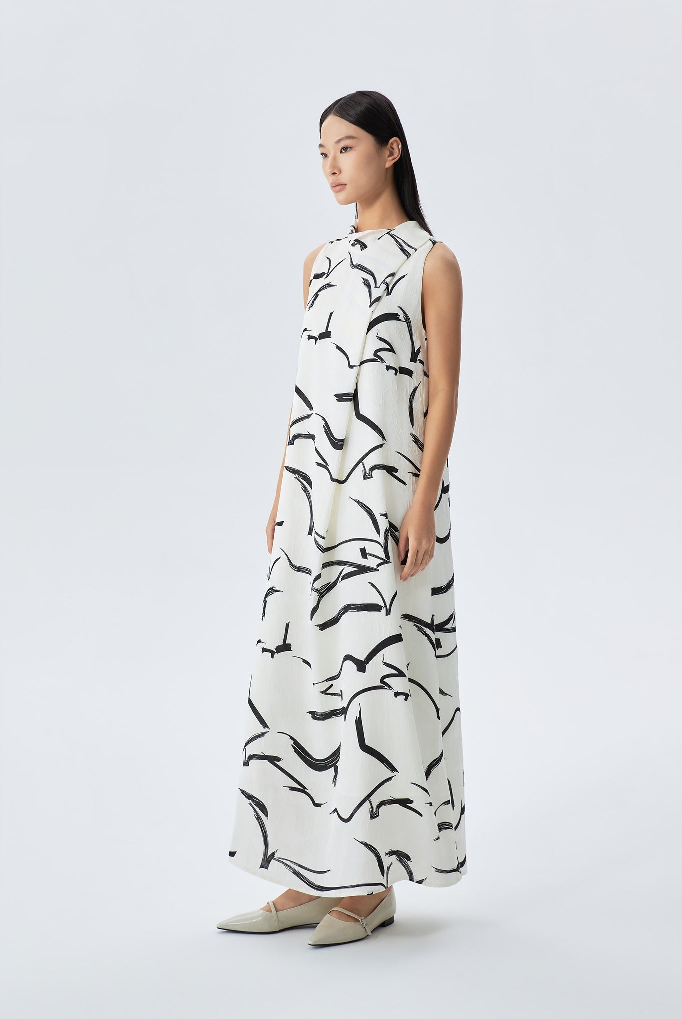 Billi Printed Round Neck Trapeze Dress