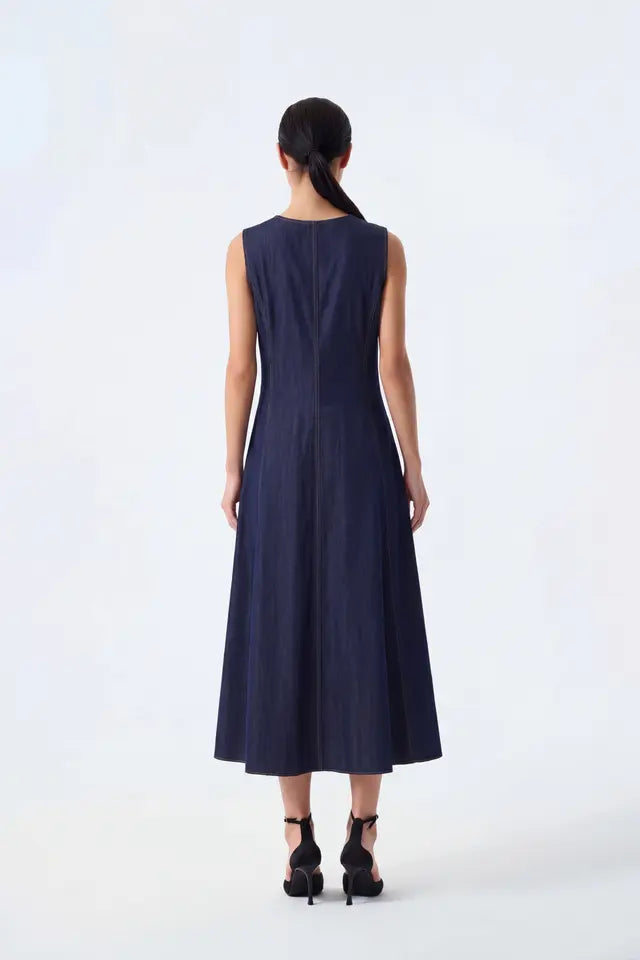 Noelle Front-Zip A-Line Midi Dress