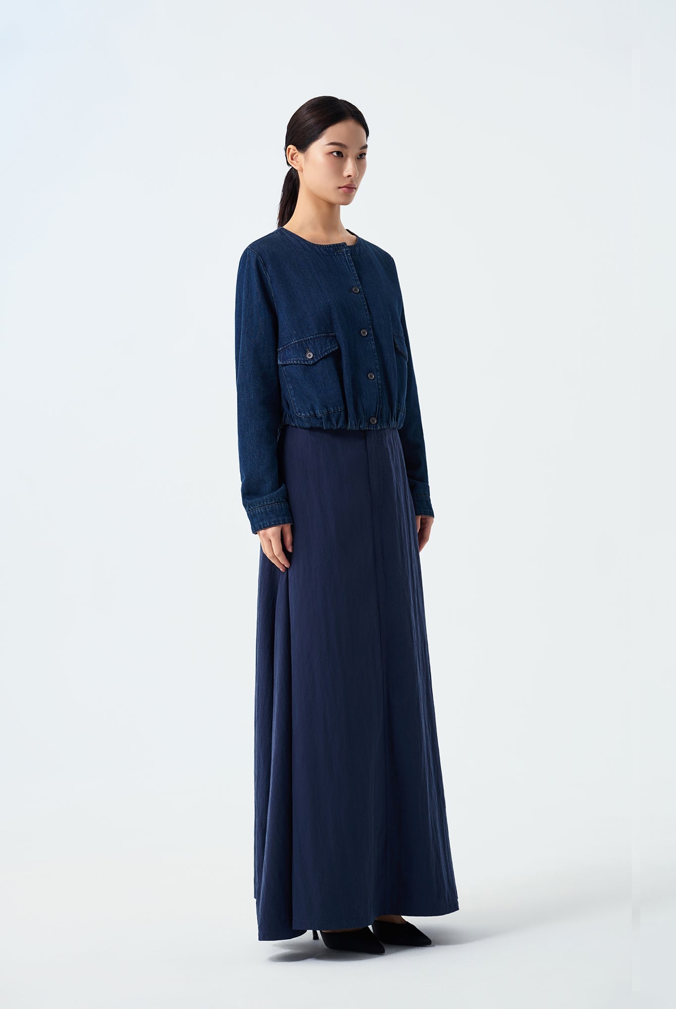 Luca Denim Round Neck Blouson Jacket