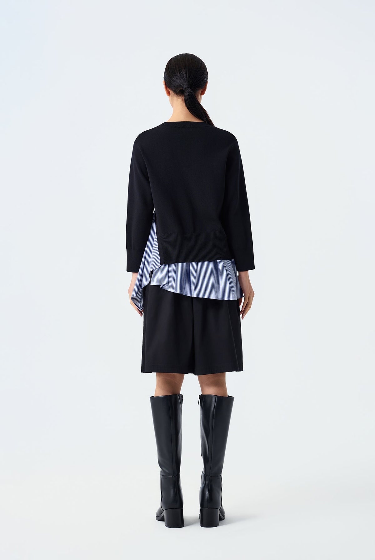 Luca Striped Peplum Long Sleeve Knit