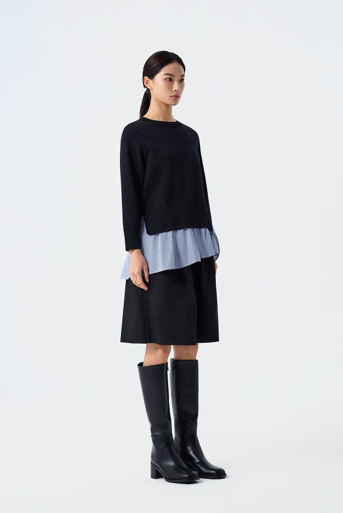 Luca Striped Peplum Long Sleeve Knit