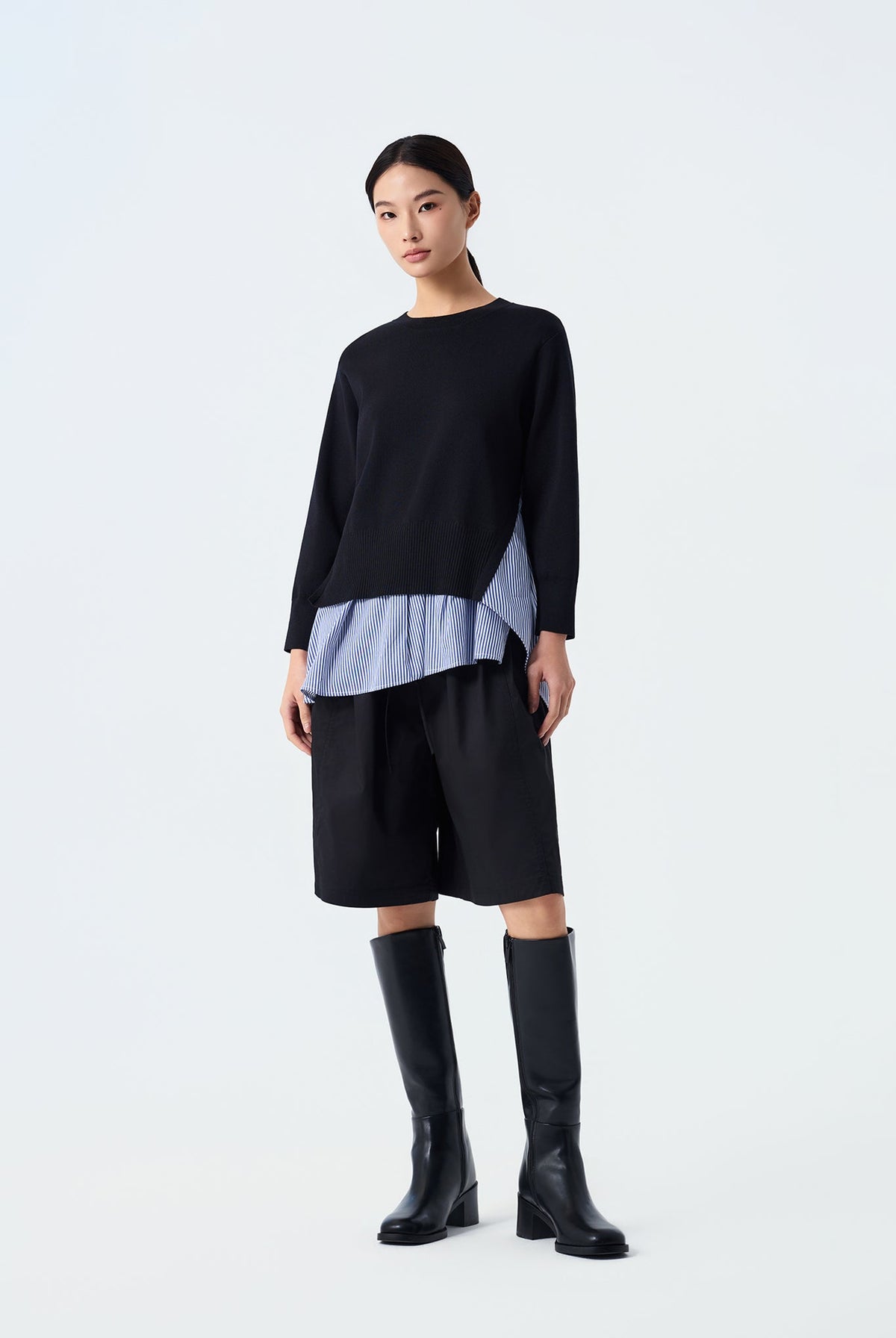 Luca Striped Peplum Long Sleeve Knit