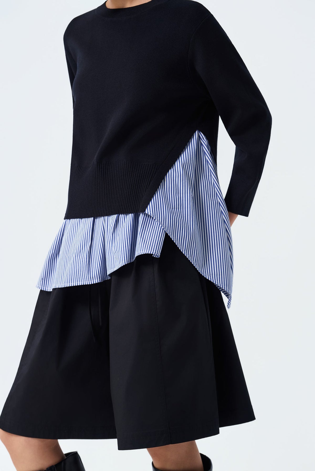 Luca Striped Peplum Long Sleeve Knit