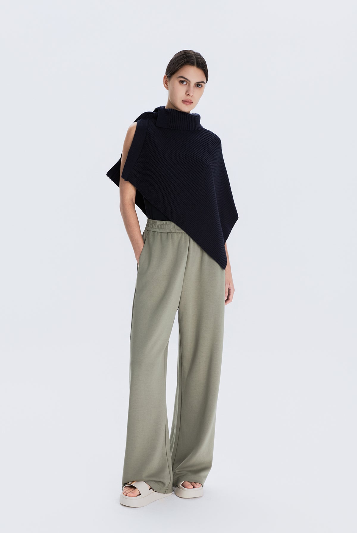 Asymmetric Sweater Knit Cape