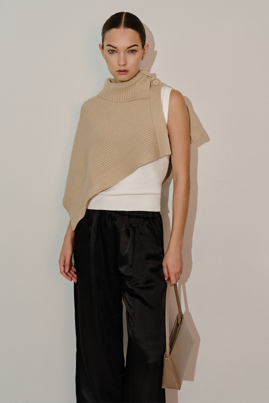 Asymmetric Sweater Knit Cape