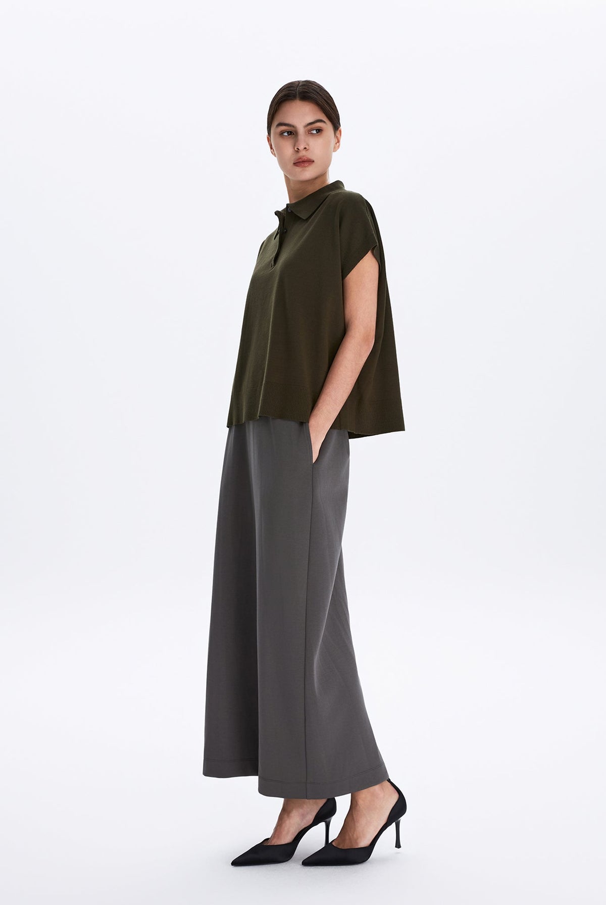 Boxy Sweater Knit Polo Top