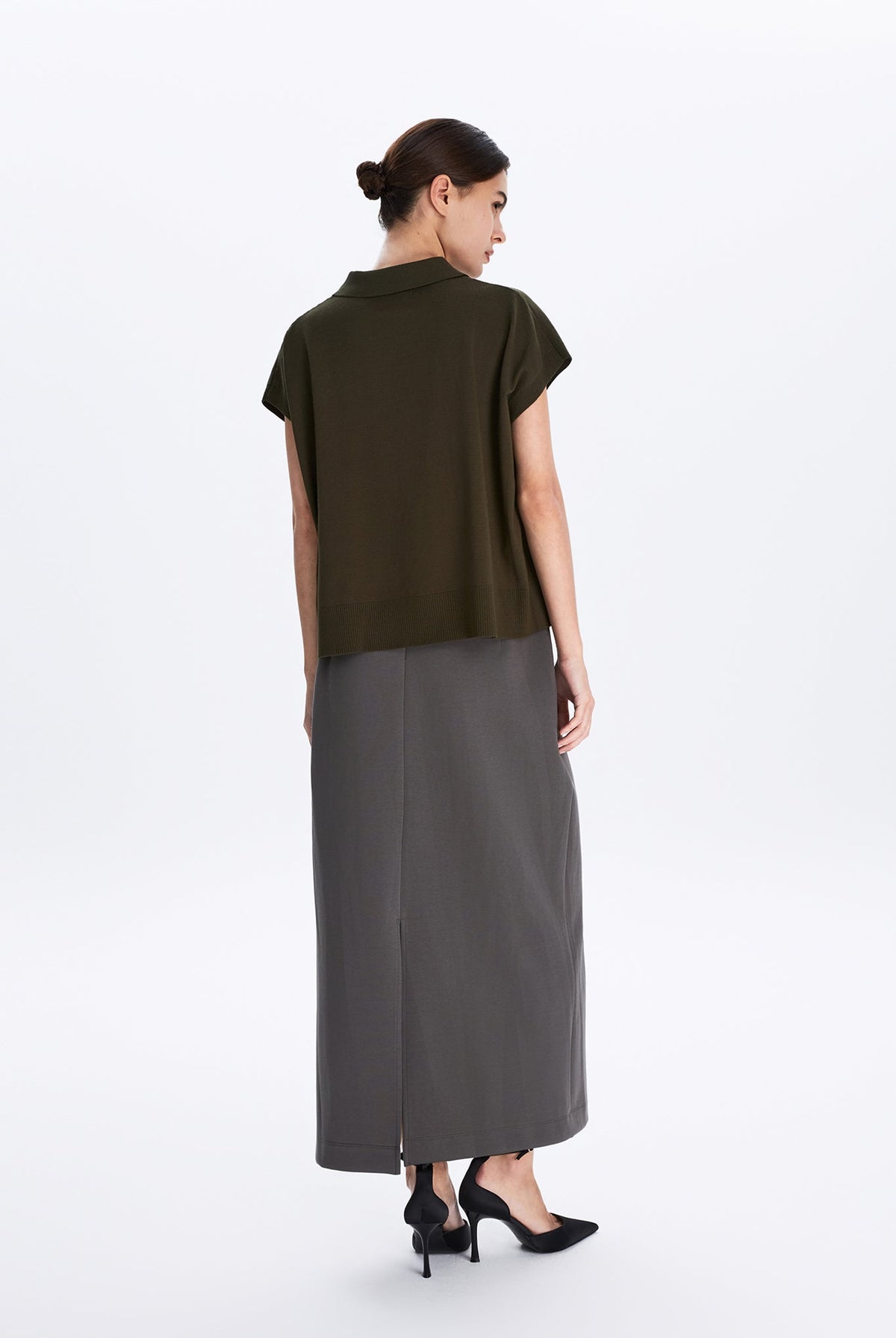 Boxy Sweater Knit Polo Top